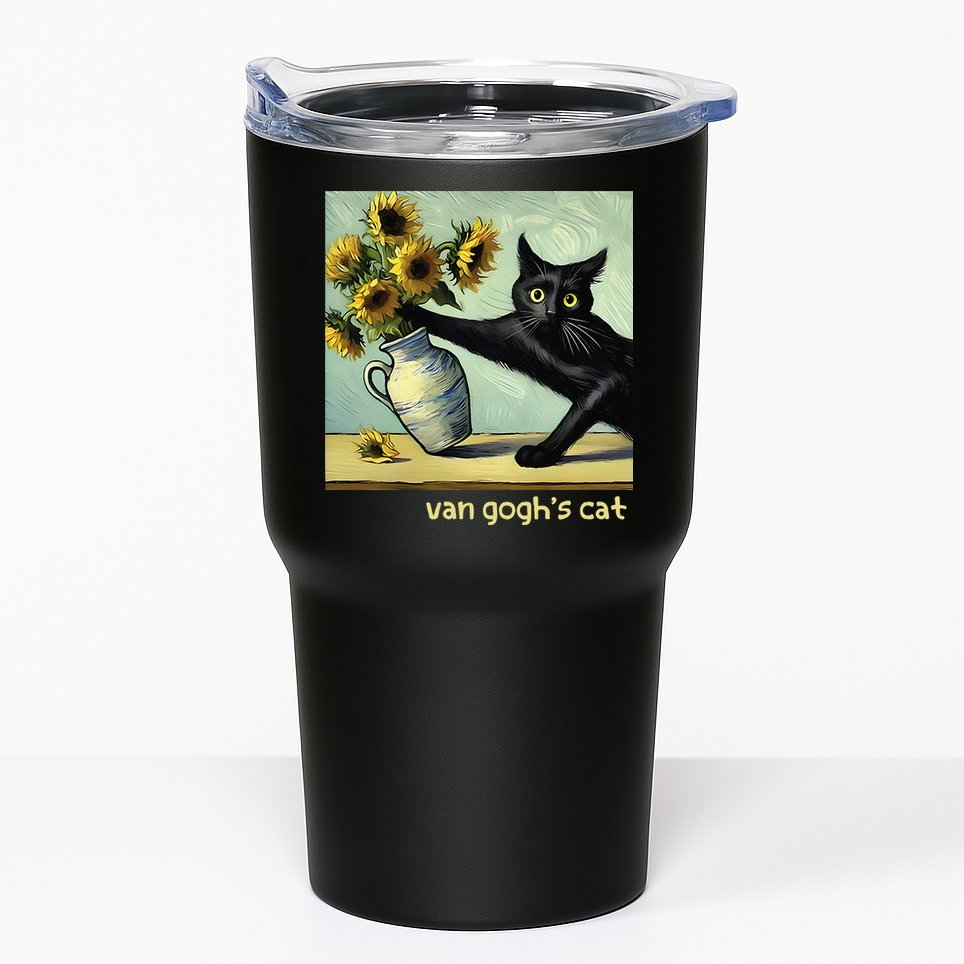 Van Gogh Black Cat With Sunflowers Funny Cat Painting Art Gift Tumbler