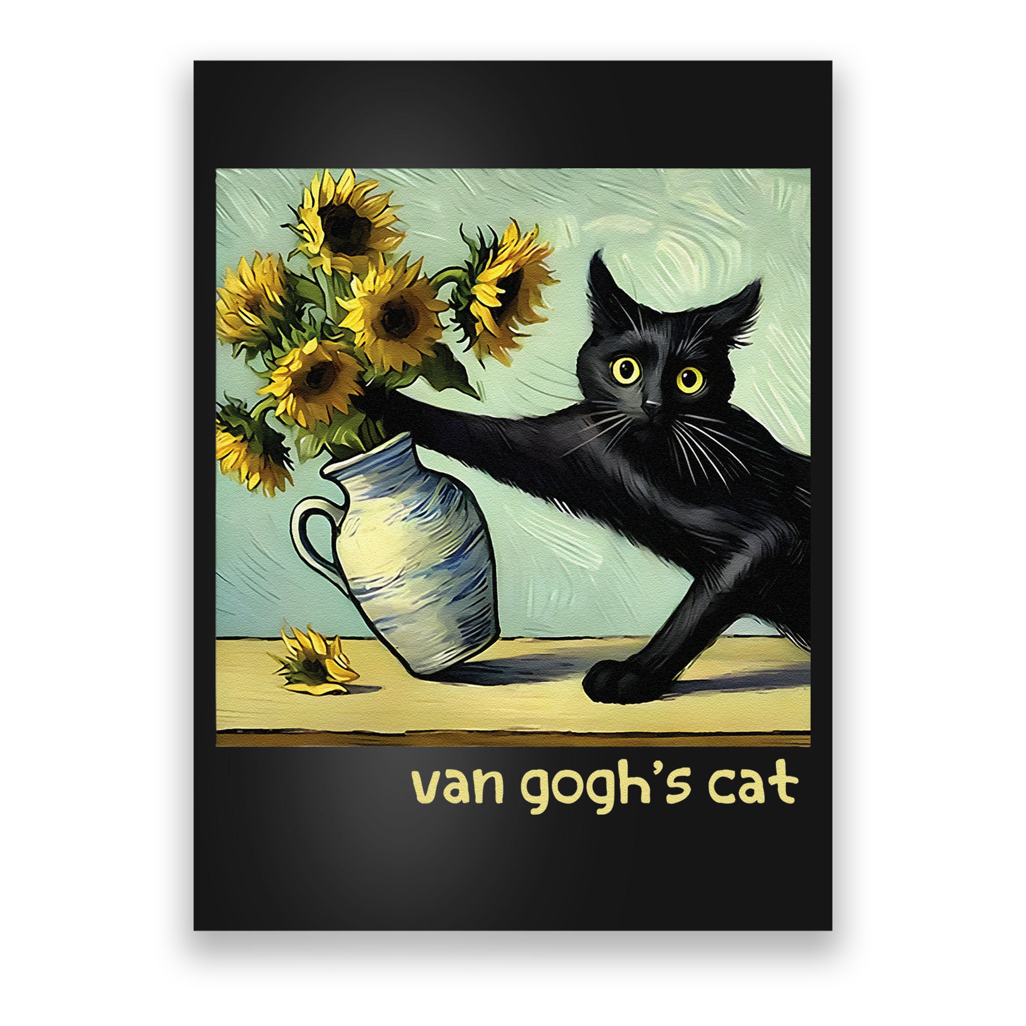 Van Gogh Black Cat With Sunflowers Funny Cat Painting Art Gift Poster