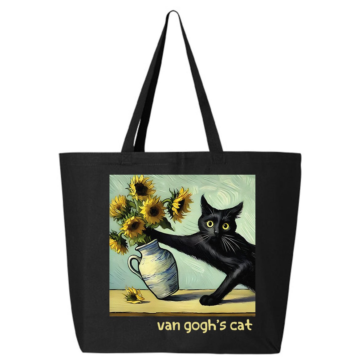 Van Gogh Black Cat With Sunflowers Funny Cat Painting Art Gift 25L Jumbo Tote