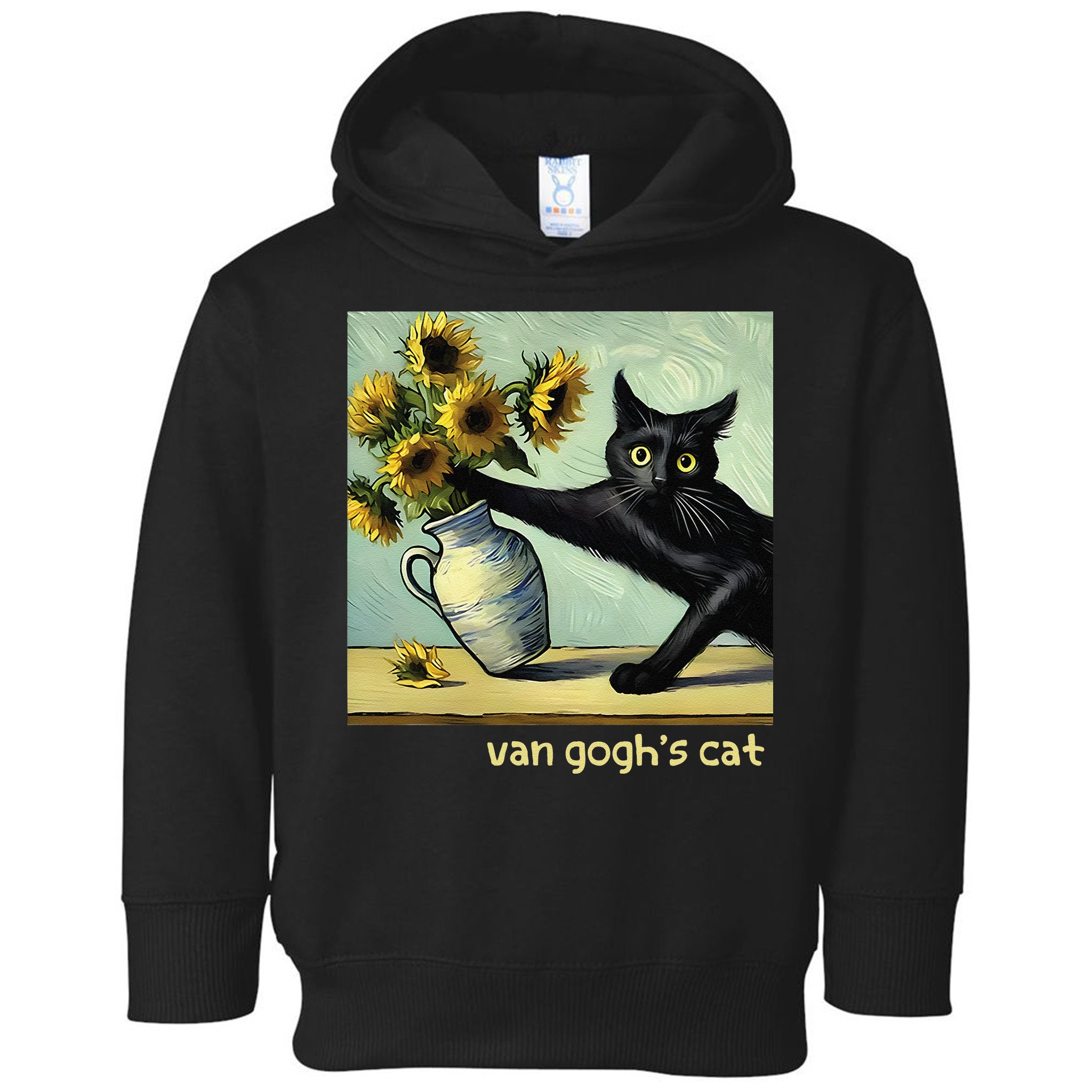 Van Gogh Black Cat With Sunflowers Funny Cat Painting Art Gift Toddler Hoodie