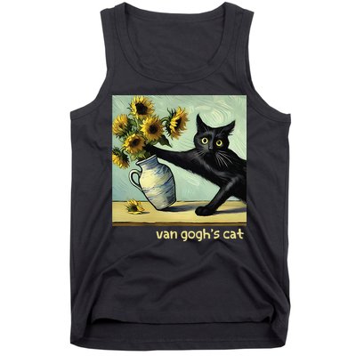 Van Gogh Black Cat With Sunflowers Funny Cat Painting Art Gift Tank Top
