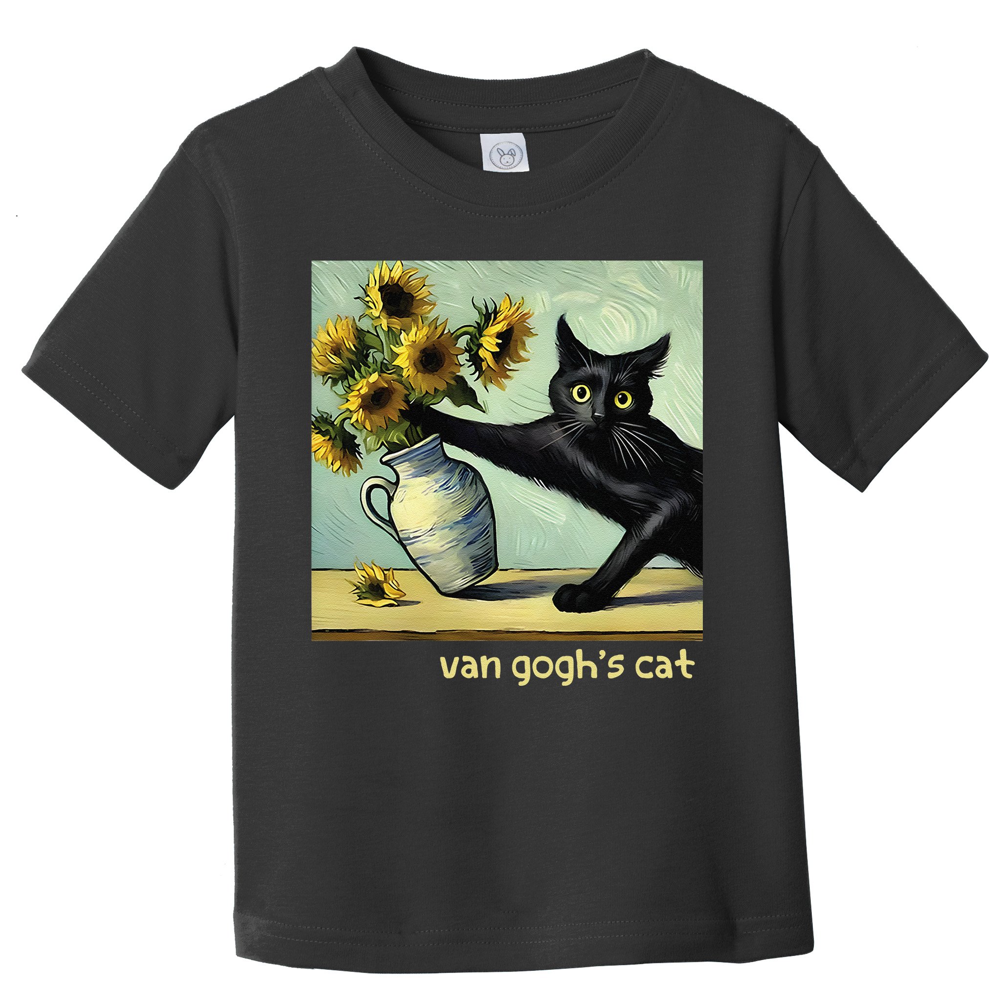 Van Gogh Black Cat With Sunflowers Funny Cat Painting Art Gift Toddler T-Shirt