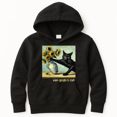 Van Gogh Black Cat With Sunflowers Funny Cat Painting Art Gift Kids Hoodie