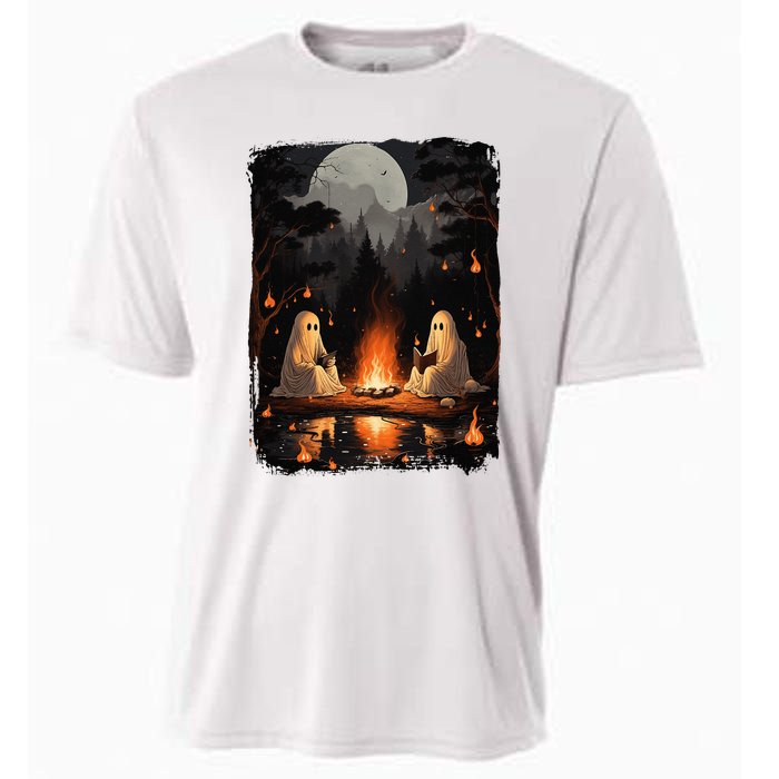 Vintage Ghost Book Reading Camping Gothic Halloween Teachers Cooling Performance Crew T-Shirt