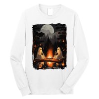 Vintage Ghost Book Reading Camping Gothic Halloween Teachers Long Sleeve Shirt