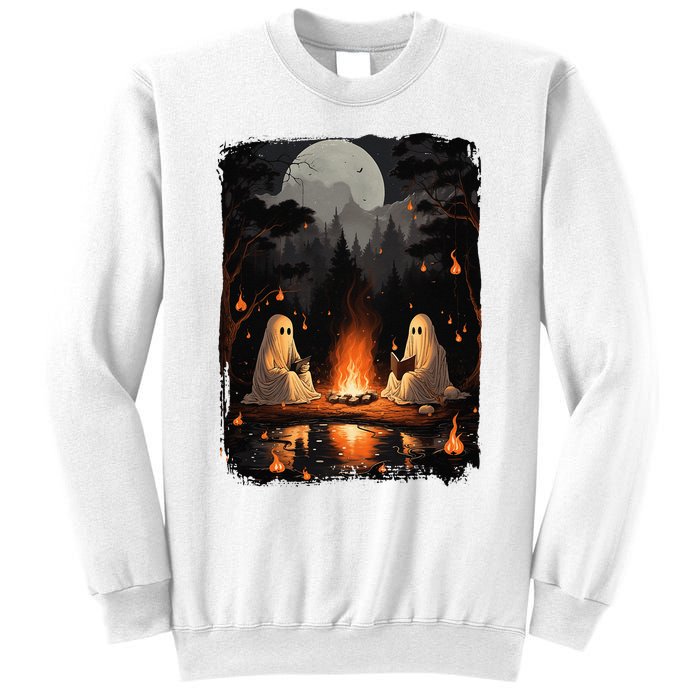 Vintage Ghost Book Reading Camping Gothic Halloween Teachers Sweatshirt