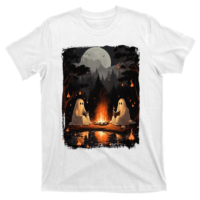 Vintage Ghost Book Reading Camping Gothic Halloween Teachers T-Shirt