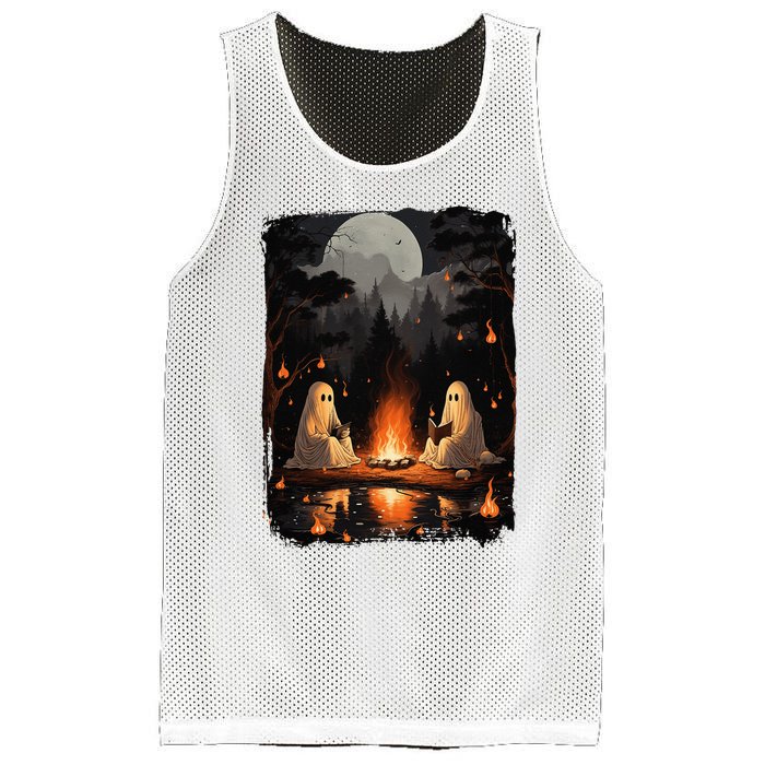 Vintage Ghost Book Reading Camping Gothic Halloween Teachers Mesh Reversible Basketball Jersey Tank