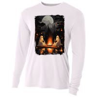 Vintage Ghost Book Reading Camping Gothic Halloween Teachers Cooling Performance Long Sleeve Crew