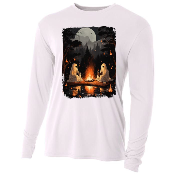 Vintage Ghost Book Reading Camping Gothic Halloween Teachers Cooling Performance Long Sleeve Crew