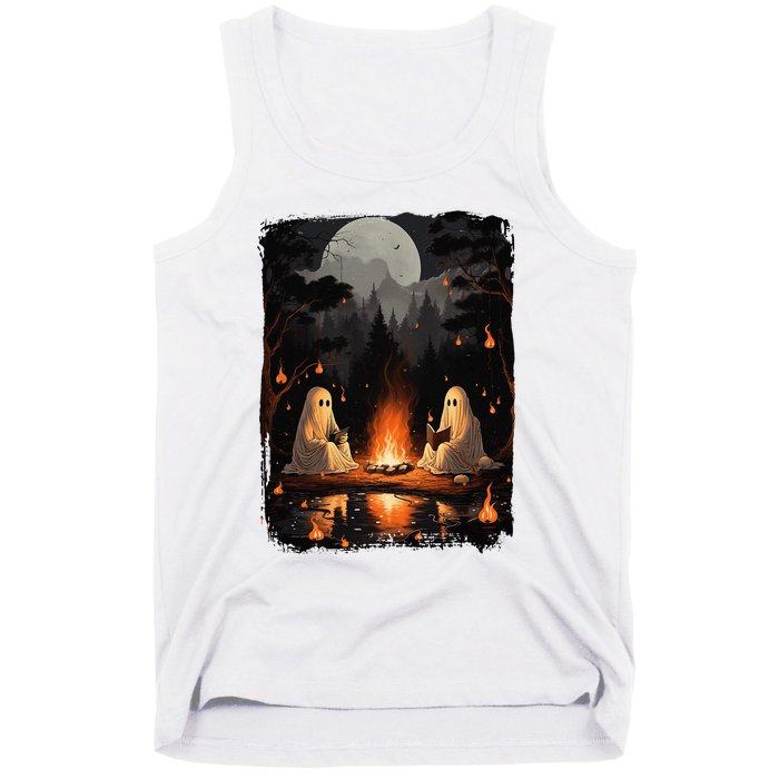 Vintage Ghost Book Reading Camping Gothic Halloween Teachers Tank Top