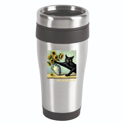 Van Gogh Black Cat With Sunflowers Funny Cat Painting Art 16oz Travel Tumbler