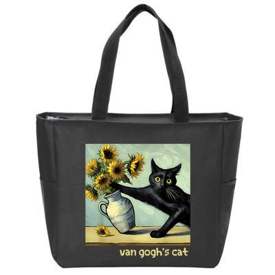 Van Gogh Black Cat With Sunflowers Funny Cat Painting Art Zip Tote Bag