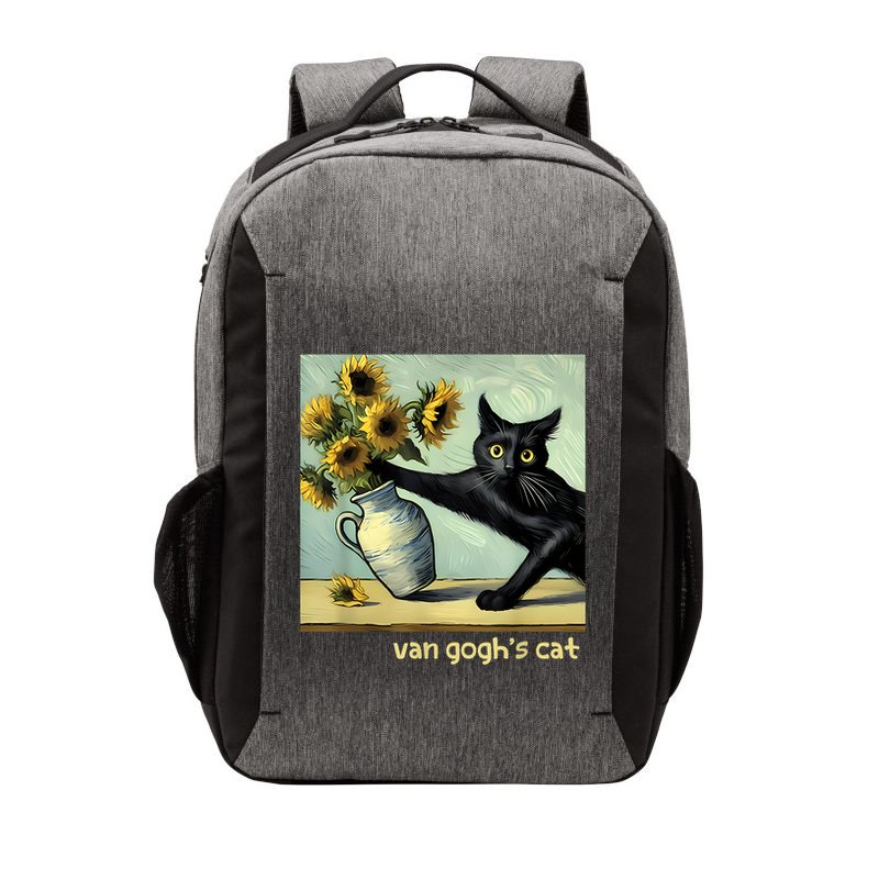 Van Gogh Black Cat With Sunflowers Funny Cat Painting Art Vector Backpack