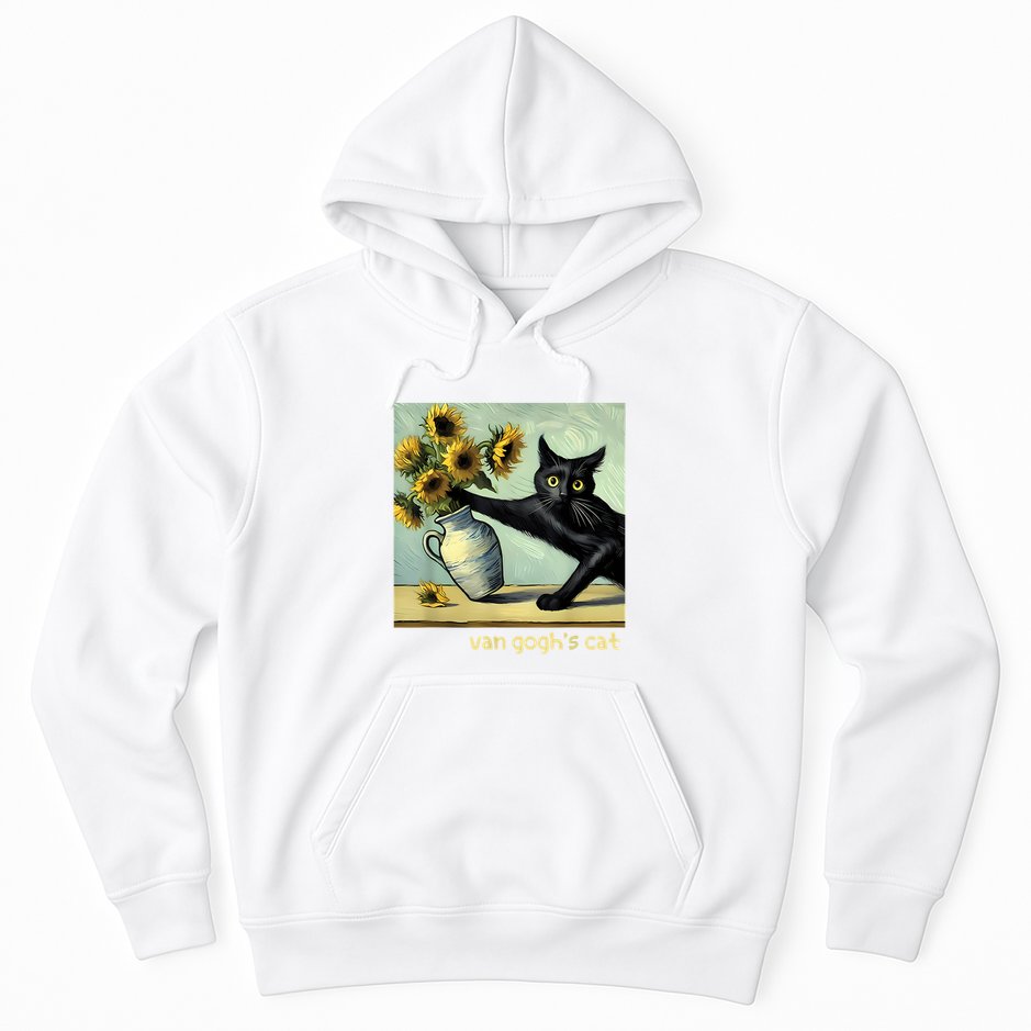 Van Gogh Black Cat With Sunflowers Funny Cat Painting Art Hoodie
