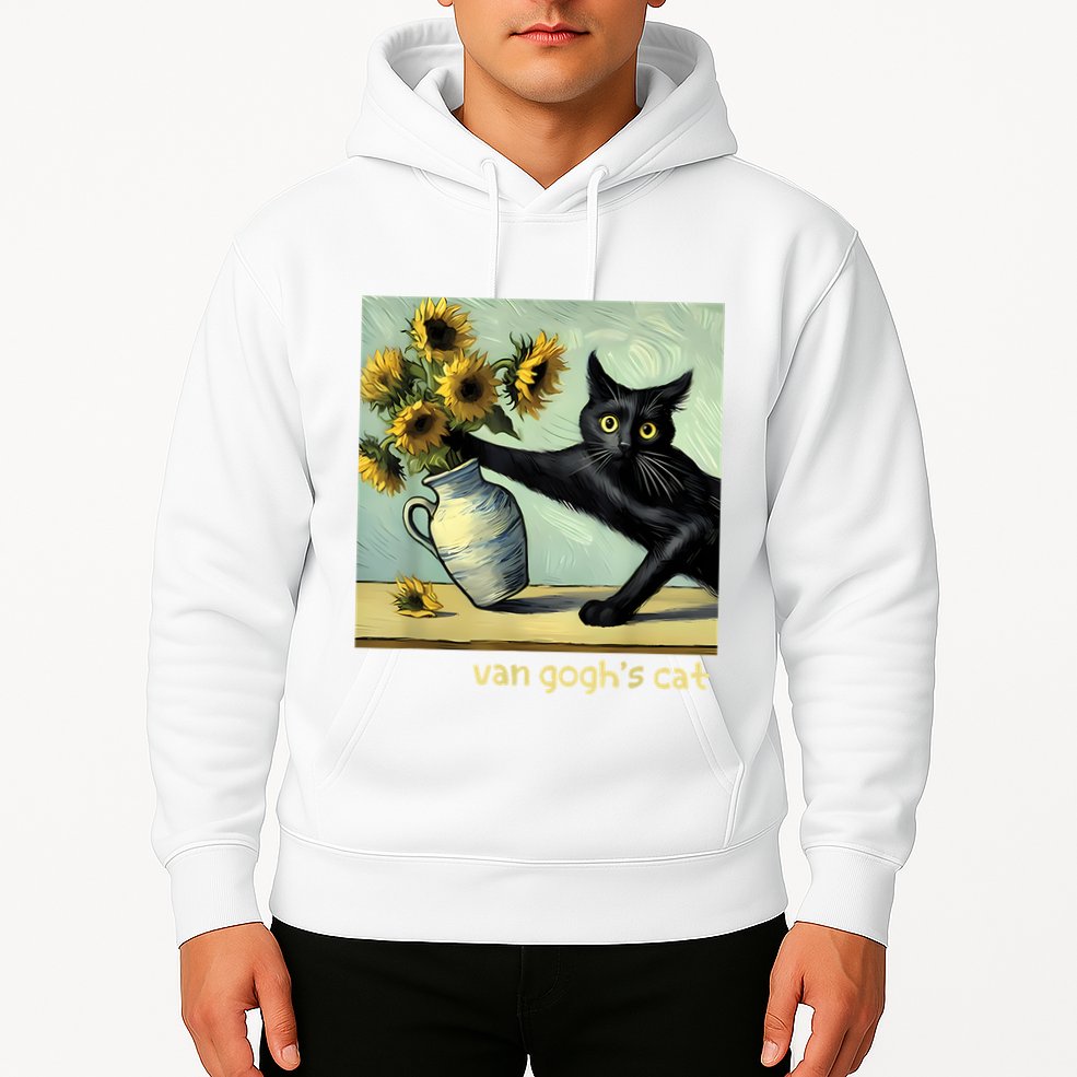 Van Gogh Black Cat With Sunflowers Funny Cat Painting Art Hoodie