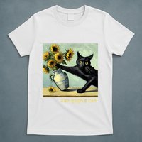 Van Gogh Black Cat With Sunflowers Funny Cat Painting Art T-Shirt