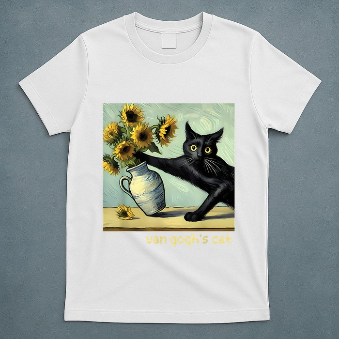 Van Gogh Black Cat With Sunflowers Funny Cat Painting Art T-Shirt