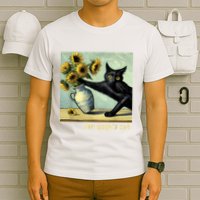 Van Gogh Black Cat With Sunflowers Funny Cat Painting Art T-Shirt