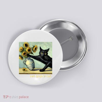 Van Gogh Black Cat With Sunflowers Funny Cat Painting Art Button