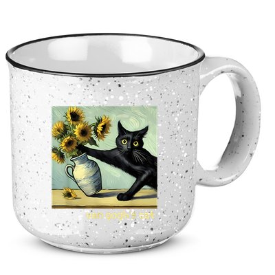 Van Gogh Black Cat With Sunflowers Funny Cat Painting Art 15oz Campfire Ceramic Mug