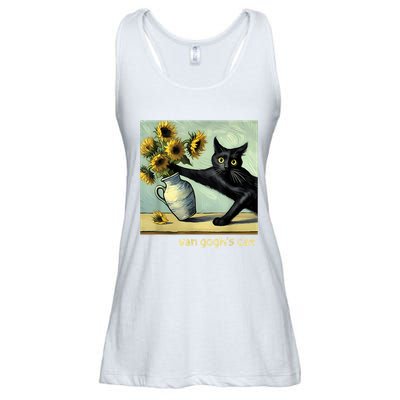 Van Gogh Black Cat With Sunflowers Funny Cat Painting Art Ladies Essential Flowy Tank