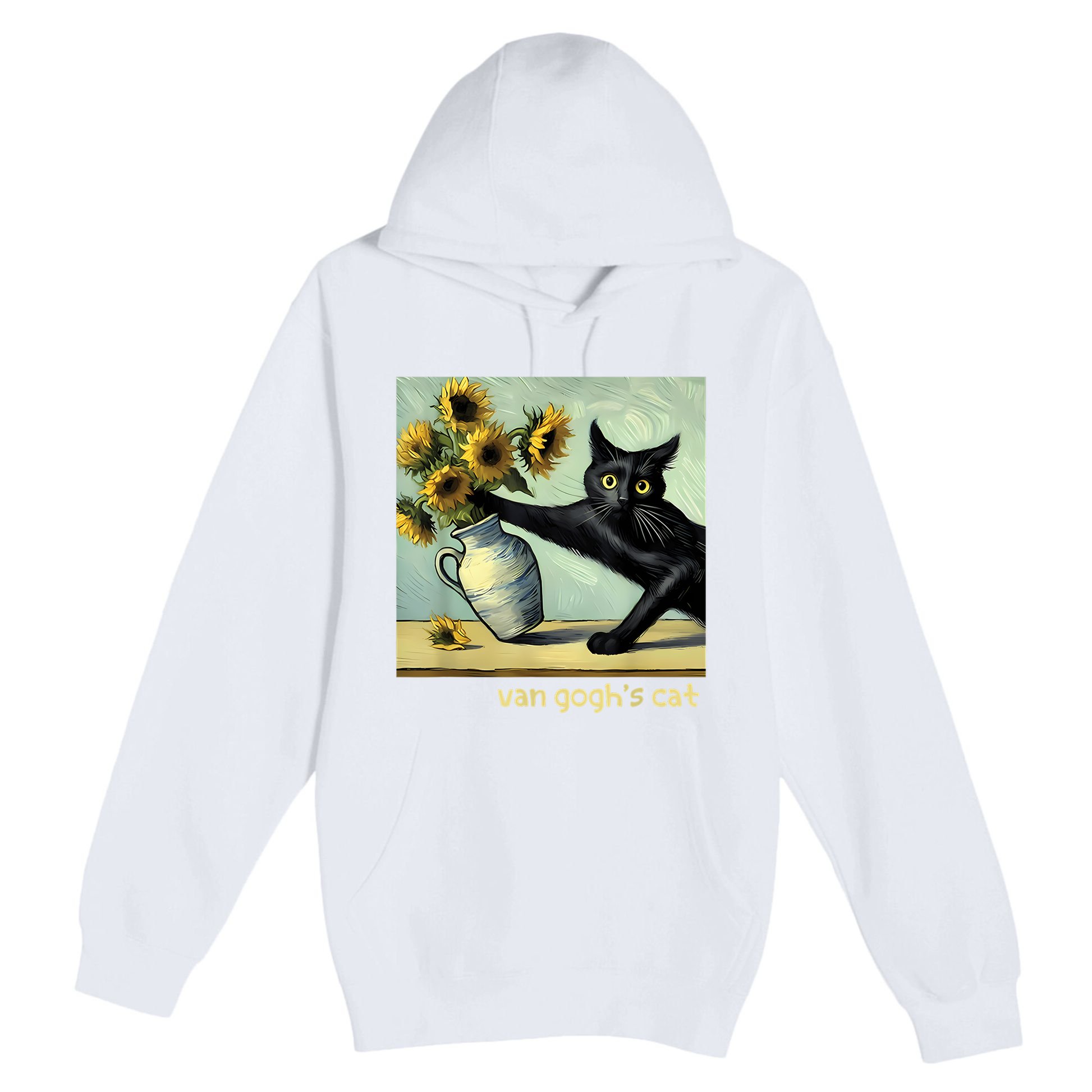 Van Gogh Black Cat With Sunflowers Funny Cat Painting Art Premium Pullover Hoodie