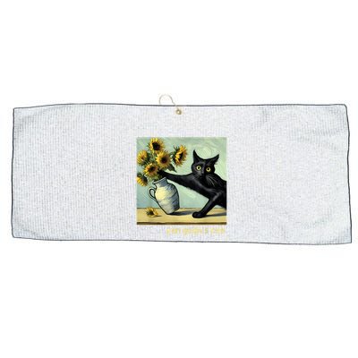 Van Gogh Black Cat With Sunflowers Funny Cat Painting Art Large Microfiber Waffle Golf Towel