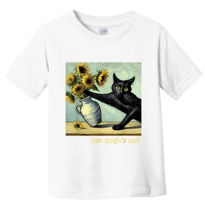 Van Gogh Black Cat With Sunflowers Funny Cat Painting Art Toddler T-Shirt
