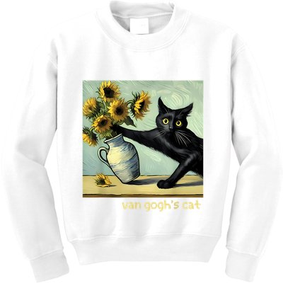 Van Gogh Black Cat With Sunflowers Funny Cat Painting Art Kids Sweatshirt