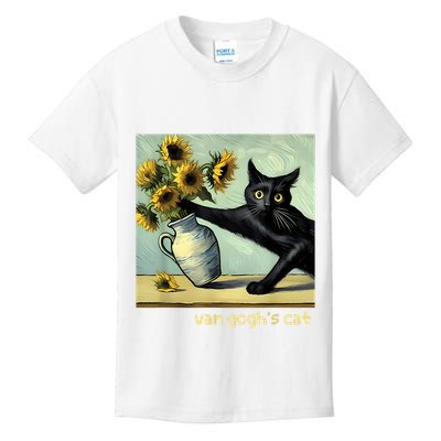 Van Gogh Black Cat With Sunflowers Funny Cat Painting Art Kids T-Shirt