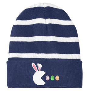 Video Game Bunny Eggs Easter Gamer Gaming Funny Striped Beanie with Solid Band