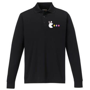 Video Game Bunny Eggs Easter Gamer Gaming Performance Long Sleeve Polo