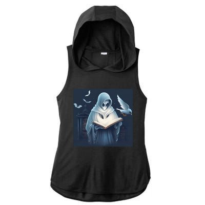 Vintage Ghost Book Reading Librarian Halloween Gift Ladies PosiCharge Tri-Blend Wicking Draft Hoodie Tank