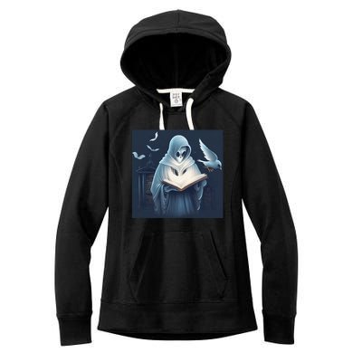 Vintage Ghost Book Reading Librarian Halloween Gift Women's Fleece Hoodie