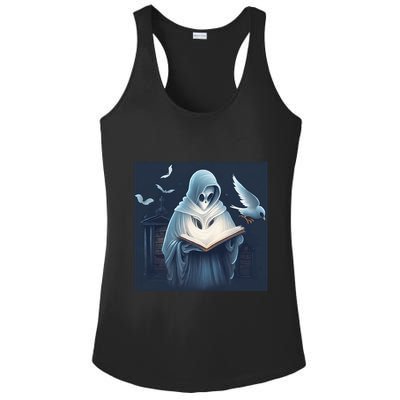 Vintage Ghost Book Reading Librarian Halloween Gift Ladies PosiCharge Competitor Racerback Tank