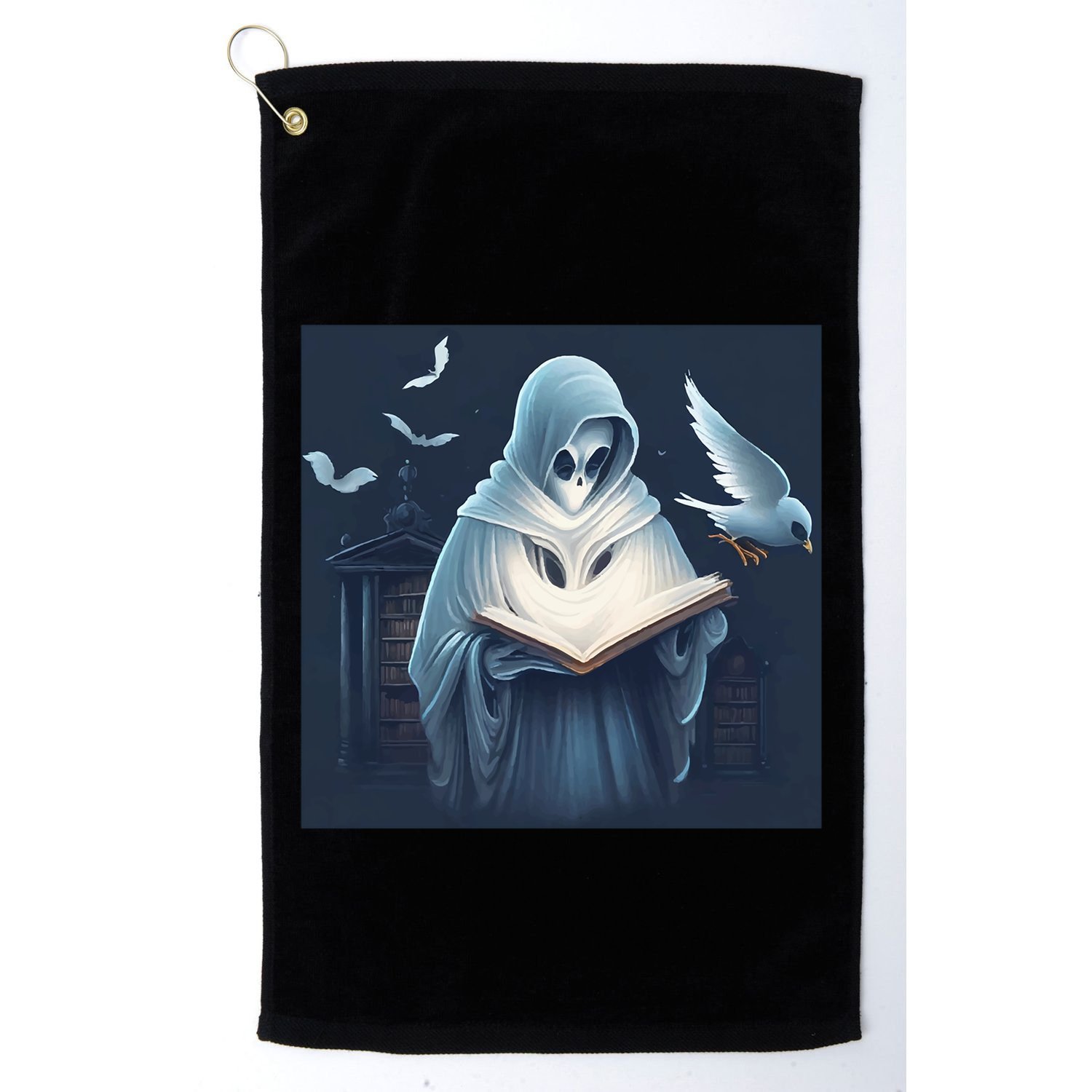 Vintage Ghost Book Reading Librarian Halloween Gift Golf Towel