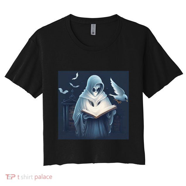 Vintage Ghost Book Reading Librarian Halloween Gift Crop Top