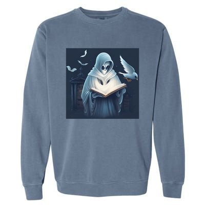 Vintage Ghost Book Reading Librarian Halloween Gift Garment-Dyed Sweatshirt