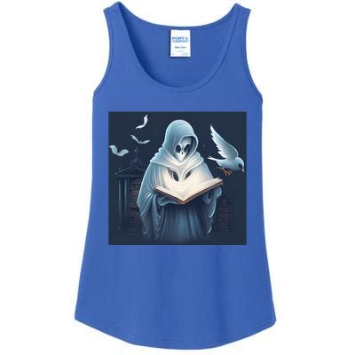 Vintage Ghost Book Reading Librarian Halloween Gift Ladies Essential Tank