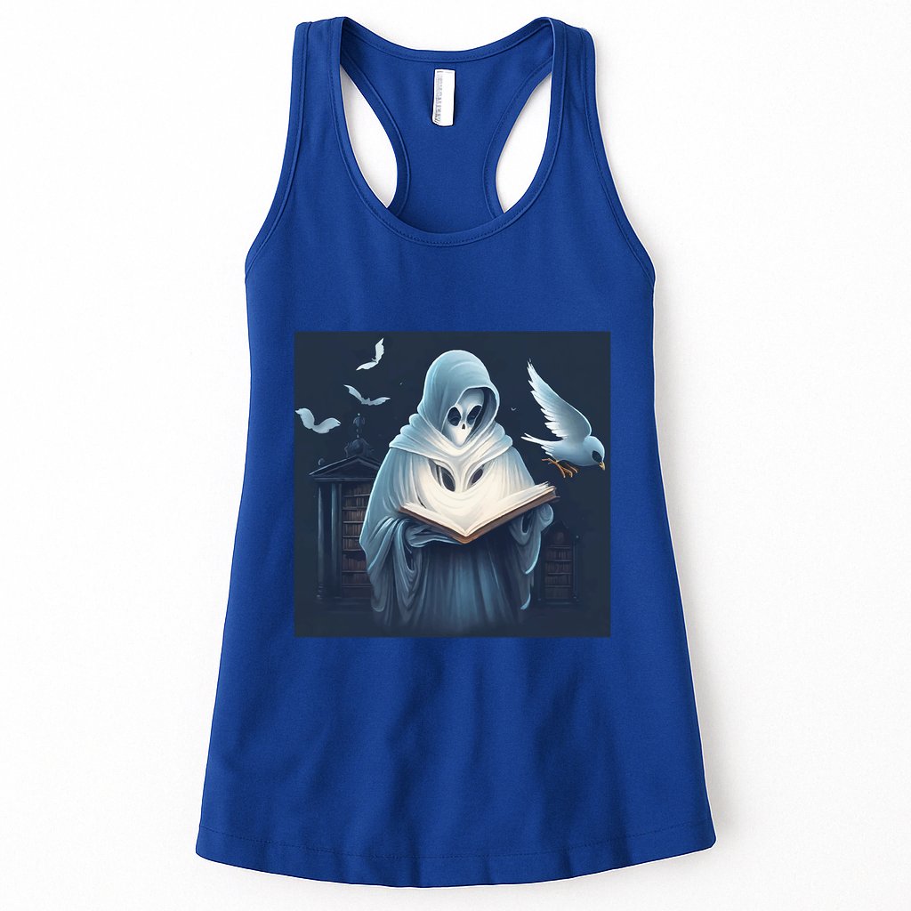 Vintage Ghost Book Reading Librarian Halloween Gift Womens Tank Top