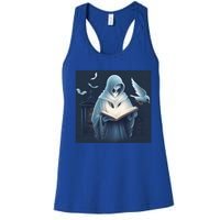 Vintage Ghost Book Reading Librarian Halloween Gift Women's Racerback Tank