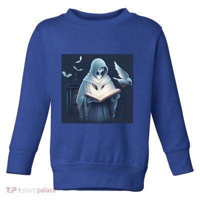 Vintage Ghost Book Reading Librarian Halloween Gift Toddler Sweatshirt
