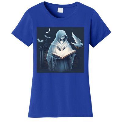 Vintage Ghost Book Reading Librarian Halloween Gift Women's T-Shirt