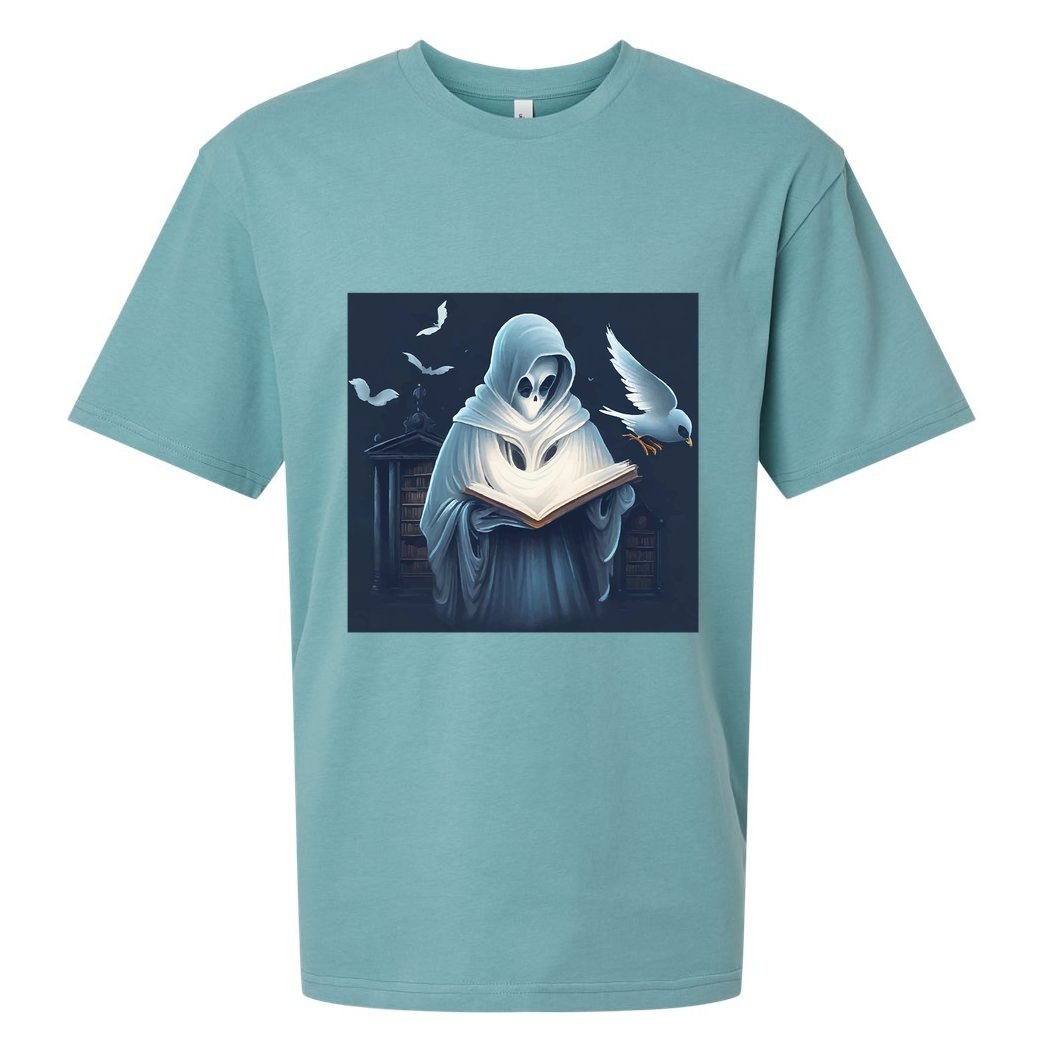 Vintage Ghost Book Reading Librarian Halloween Gift Sueded Cloud Jersey T-Shirt