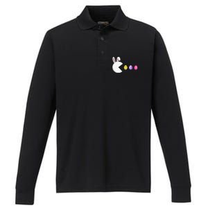 Video Game Bunny Eggs Easter Gamer Performance Long Sleeve Polo