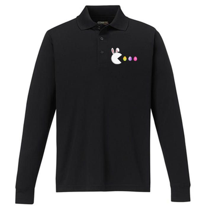 Video Game Bunny Eggs Easter Gamer Performance Long Sleeve Polo