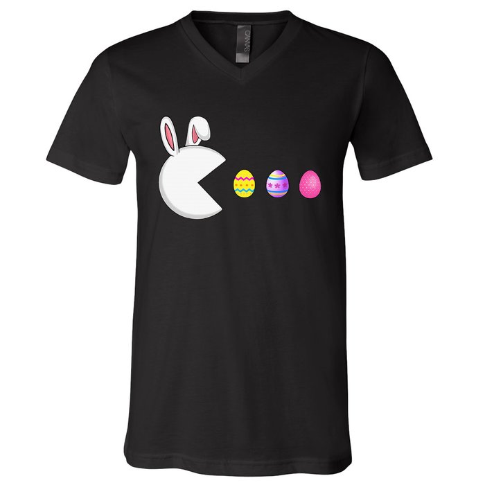 Video Game Bunny Eggs Easter Gamer V-Neck T-Shirt