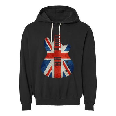 Vintage Guitar British Jack Union Flag Rock Guitarist Garment-Dyed Fleece Hoodie