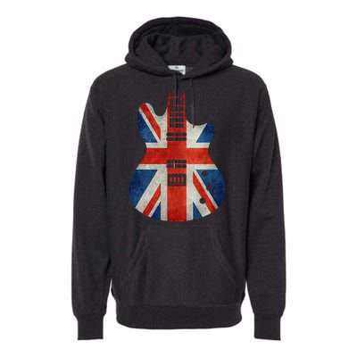 Vintage Guitar British Jack Union Flag Rock Guitarist Premium Hoodie